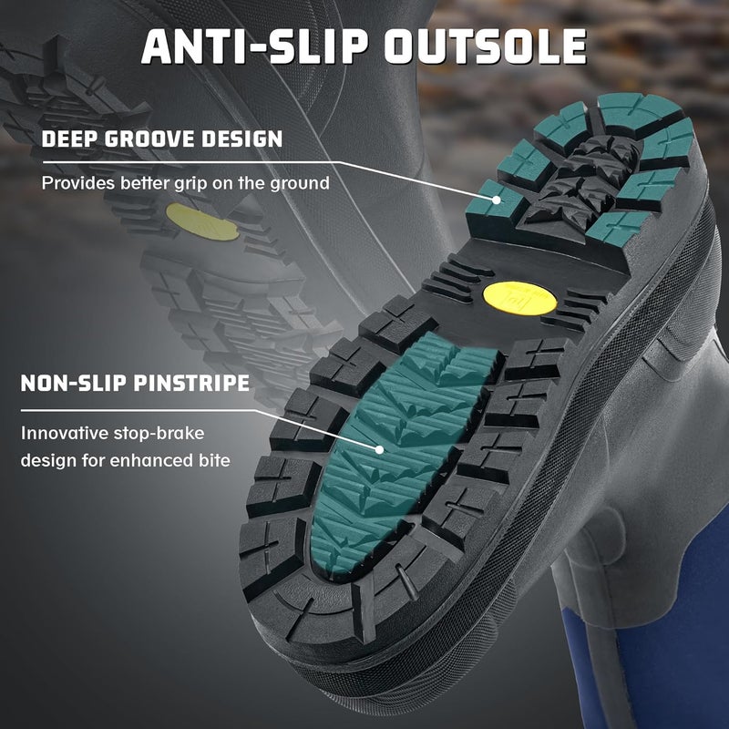 Trudave Store Rubber Work Boots with Steel Shank, Men's Waterproof Rain Boots Anti-slip, 5mm Neoprene Insulated Outdoor Hunting Boots, Durable All Season Knee Boots for Farming Construction Gardening Size 6-14 - Image 5